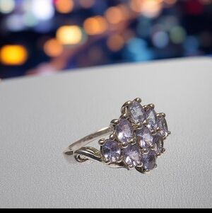 Purple Tanzanite Gemstone And Sterling Silver Cluster Ring